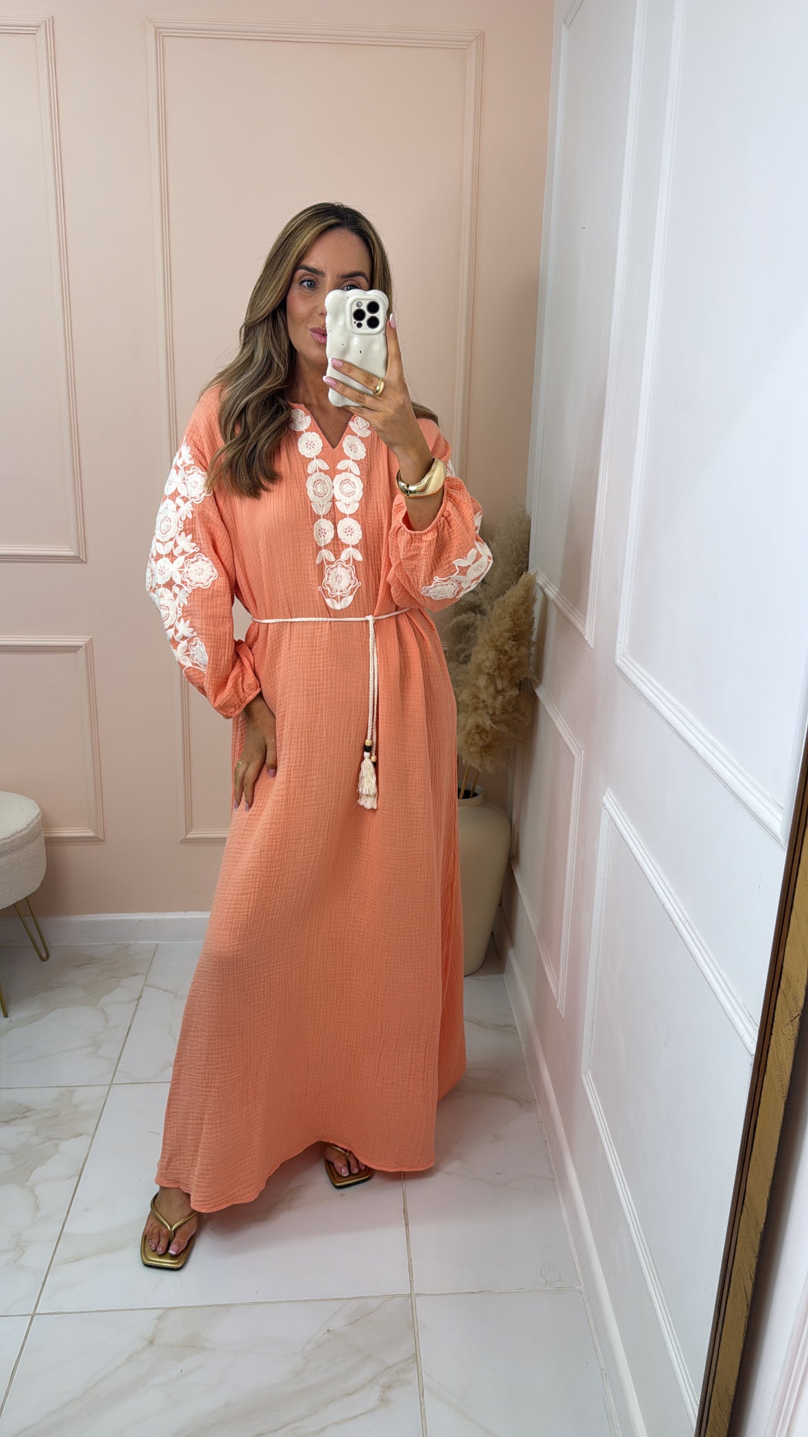 SAMMIE coral cheesecloth embroidered dress