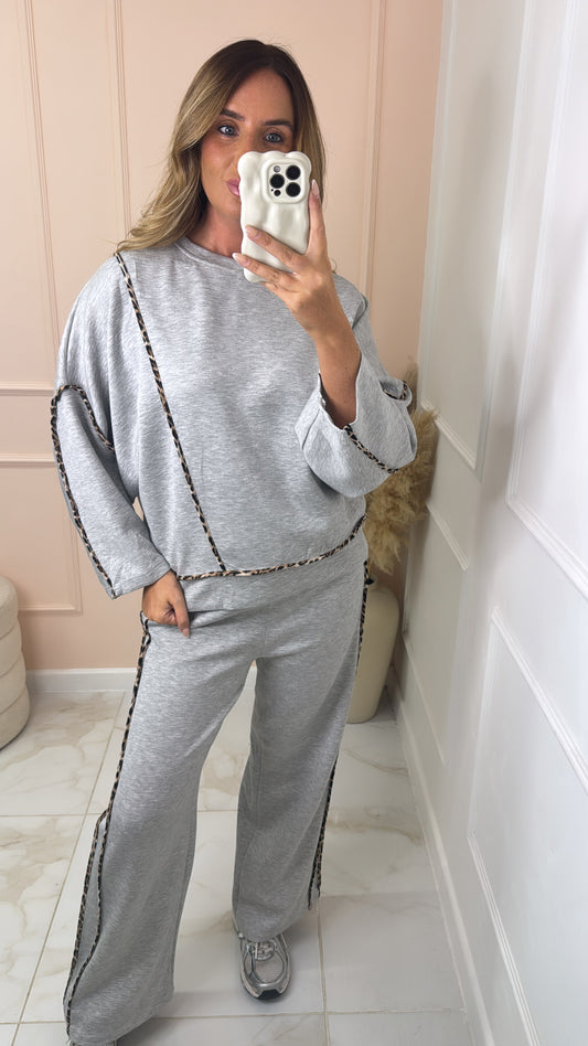 PAIGE grey animal piping lounge set