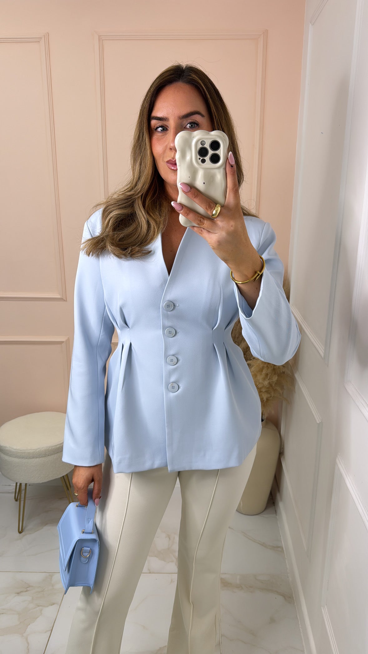 APRIL powder blue cinched waist blazer