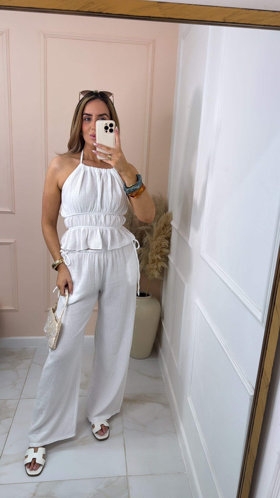 DAKOTA white cheesecloth halter neck trouser set