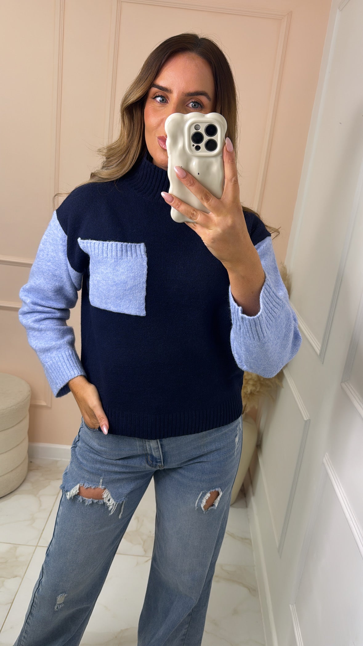 DAISY blue contrast knit jumper