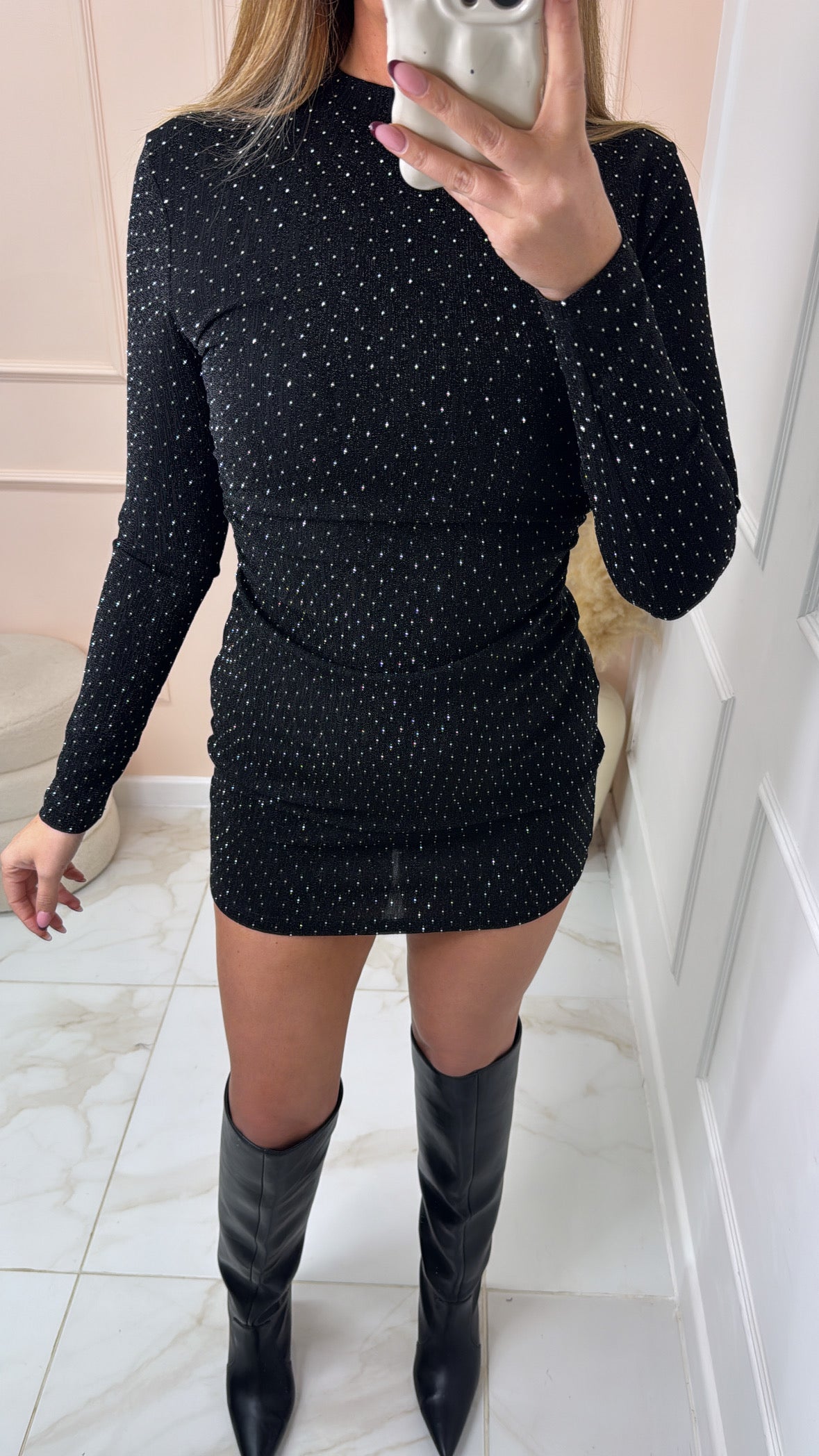 LAINEY black diamante mini dress