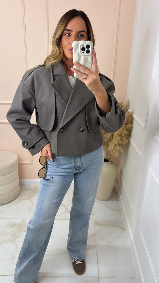 HARLOW taupe double breasted wool jacket