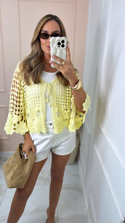 ARIANNA lemon crochet tie front top