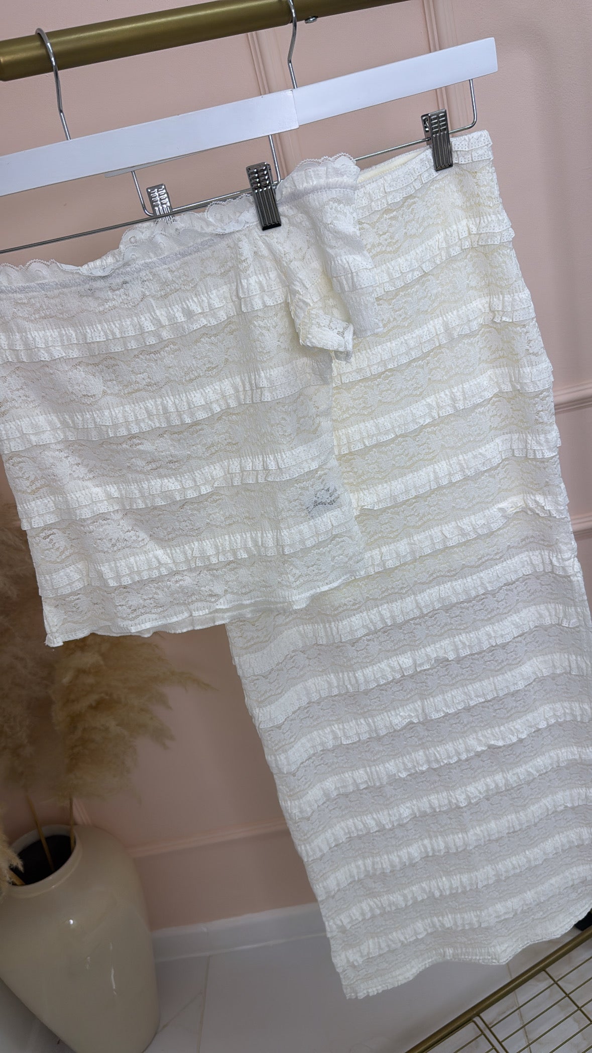 DAPHNE cream lace bardot maxi skirt co ord