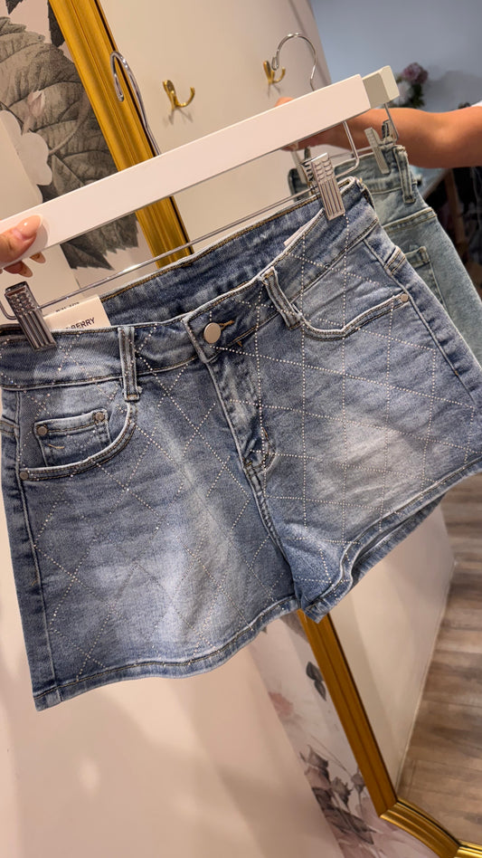 GIGI mid wash diamante denim shorts