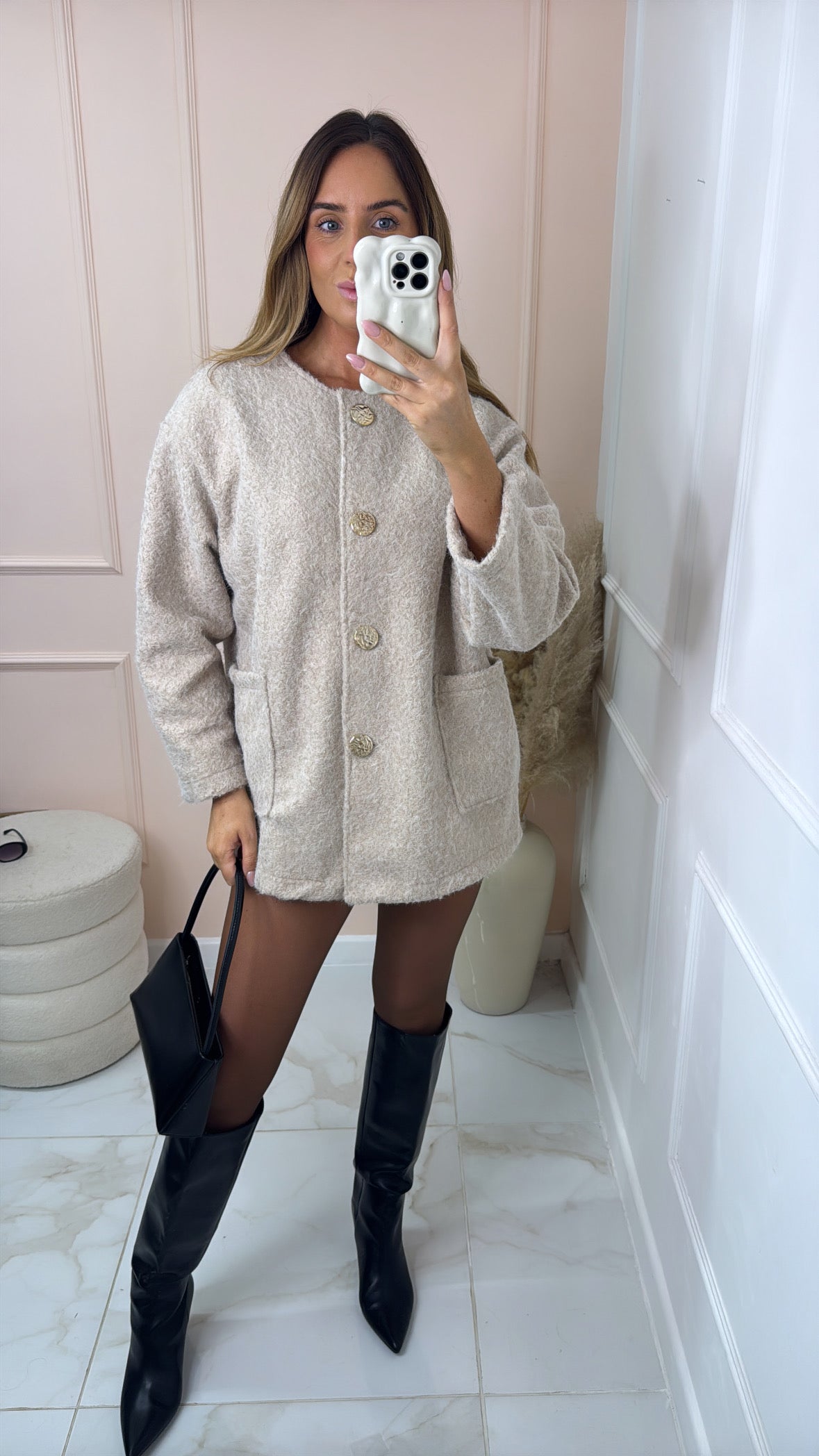 ROSA cream wooly button jacket