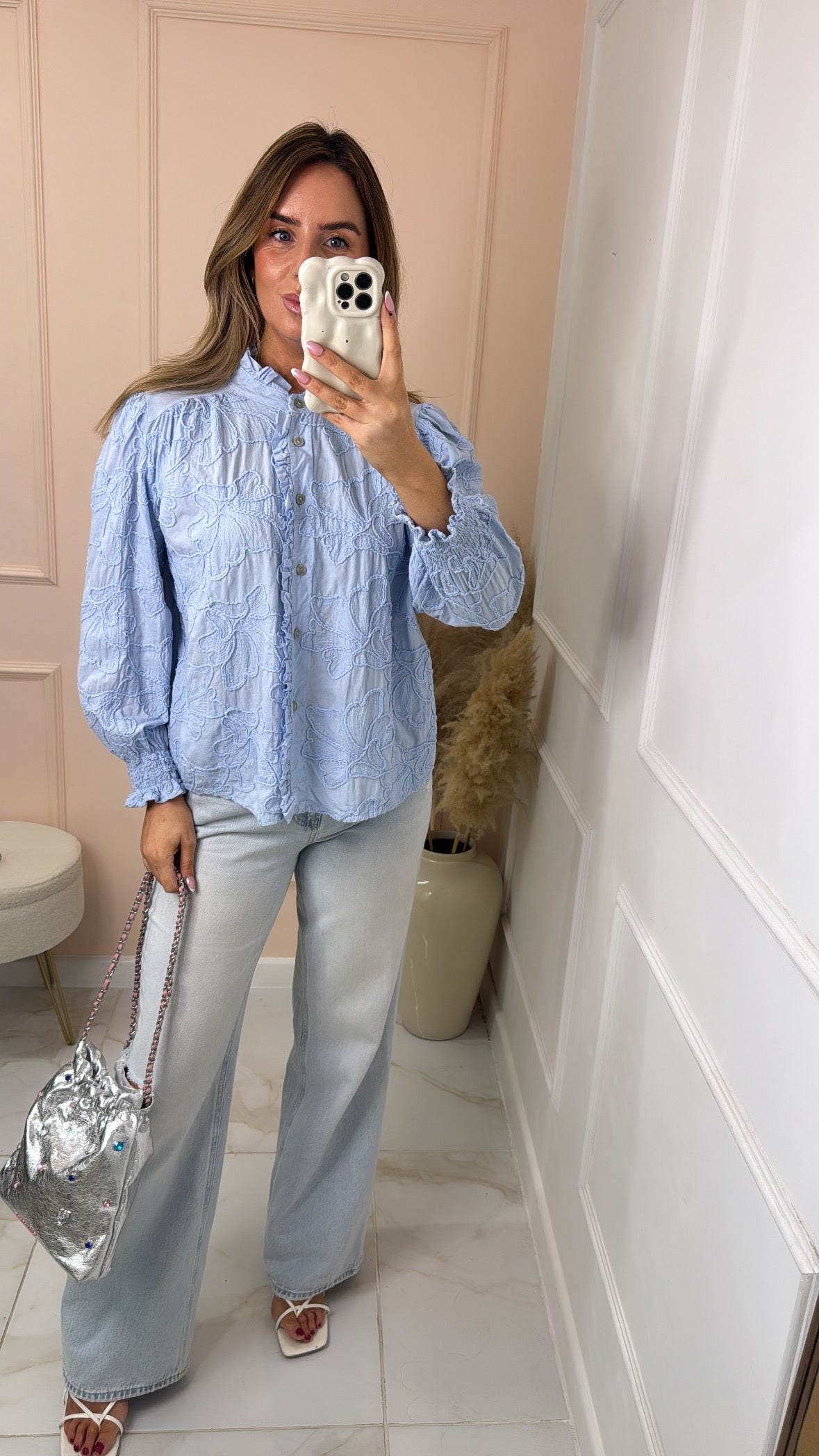 BLOSSOM blue embroidered blouse