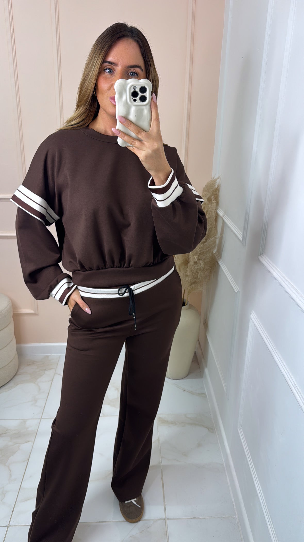 NIKITA brown stripe detail lounge set