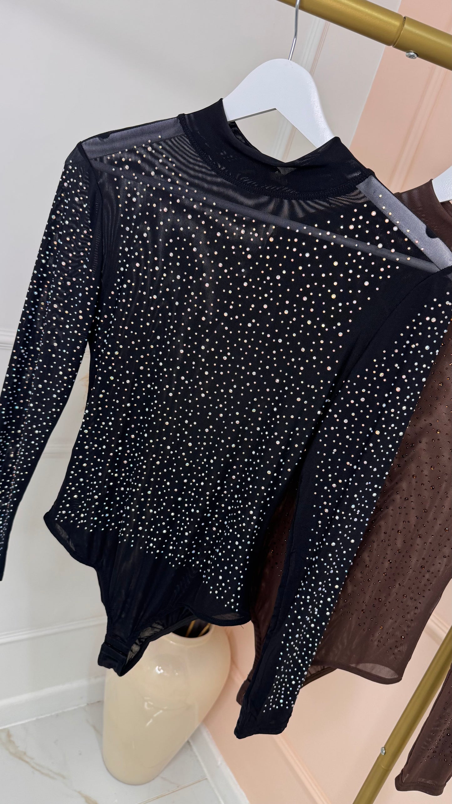 CHLOE black mesh embellished bodysuit