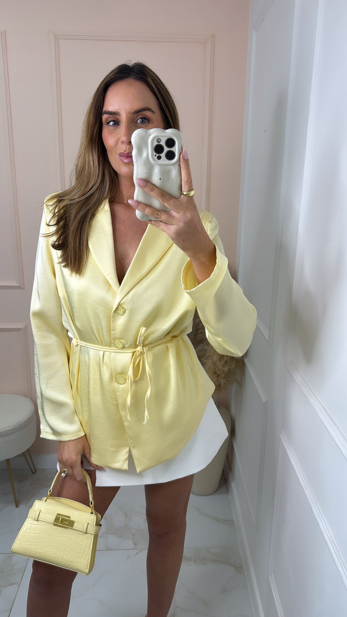 BELLE lemon tie waist silky blazer