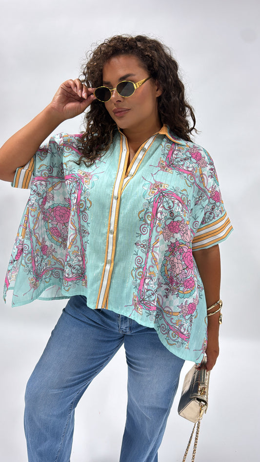 ISABELLA blue floral printed blouse
