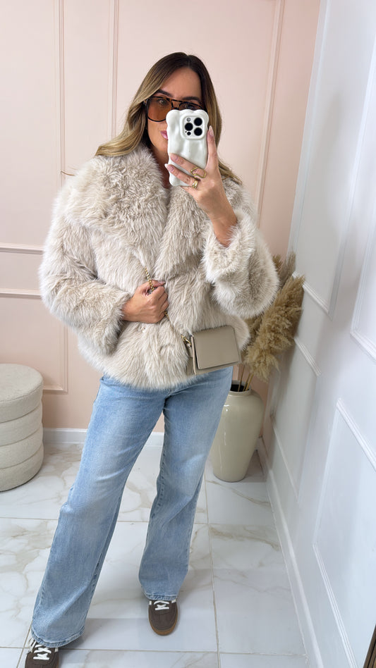 KEELEY beige faux fur soft jacket