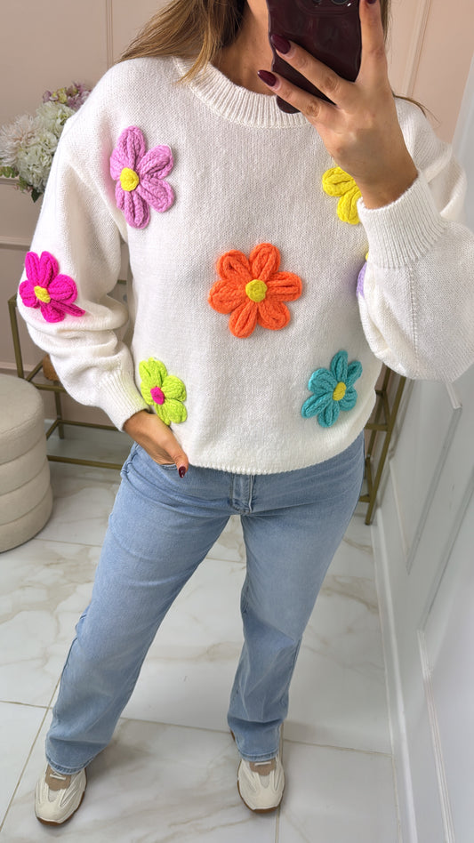 MILA cream floral knitted jumper