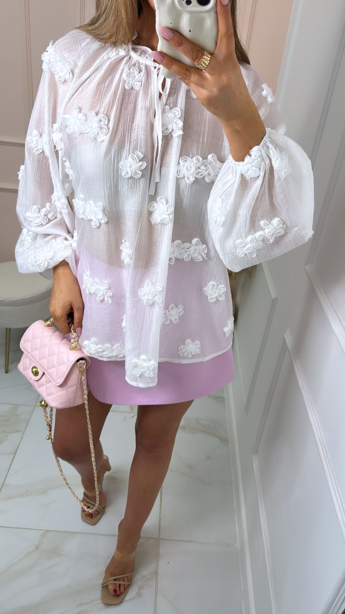 LAILA white 3D floral blouse