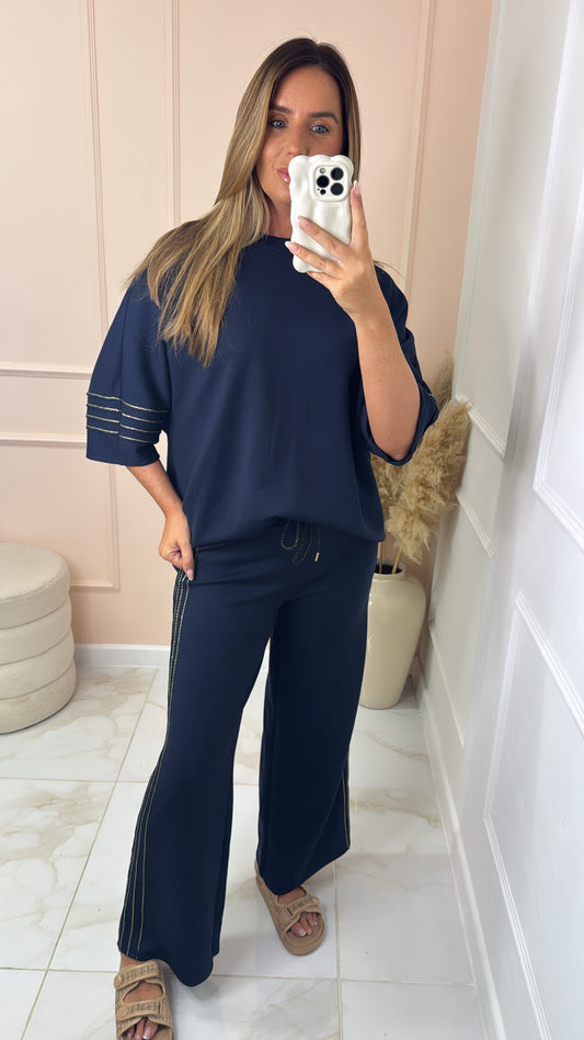 LUNA navy metallic striped lounge set