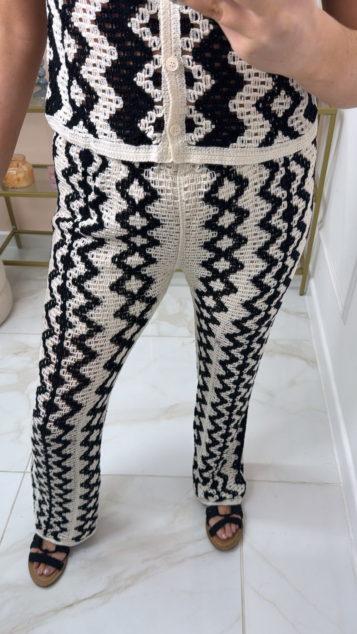 MABEL black zig zag crochet trousers