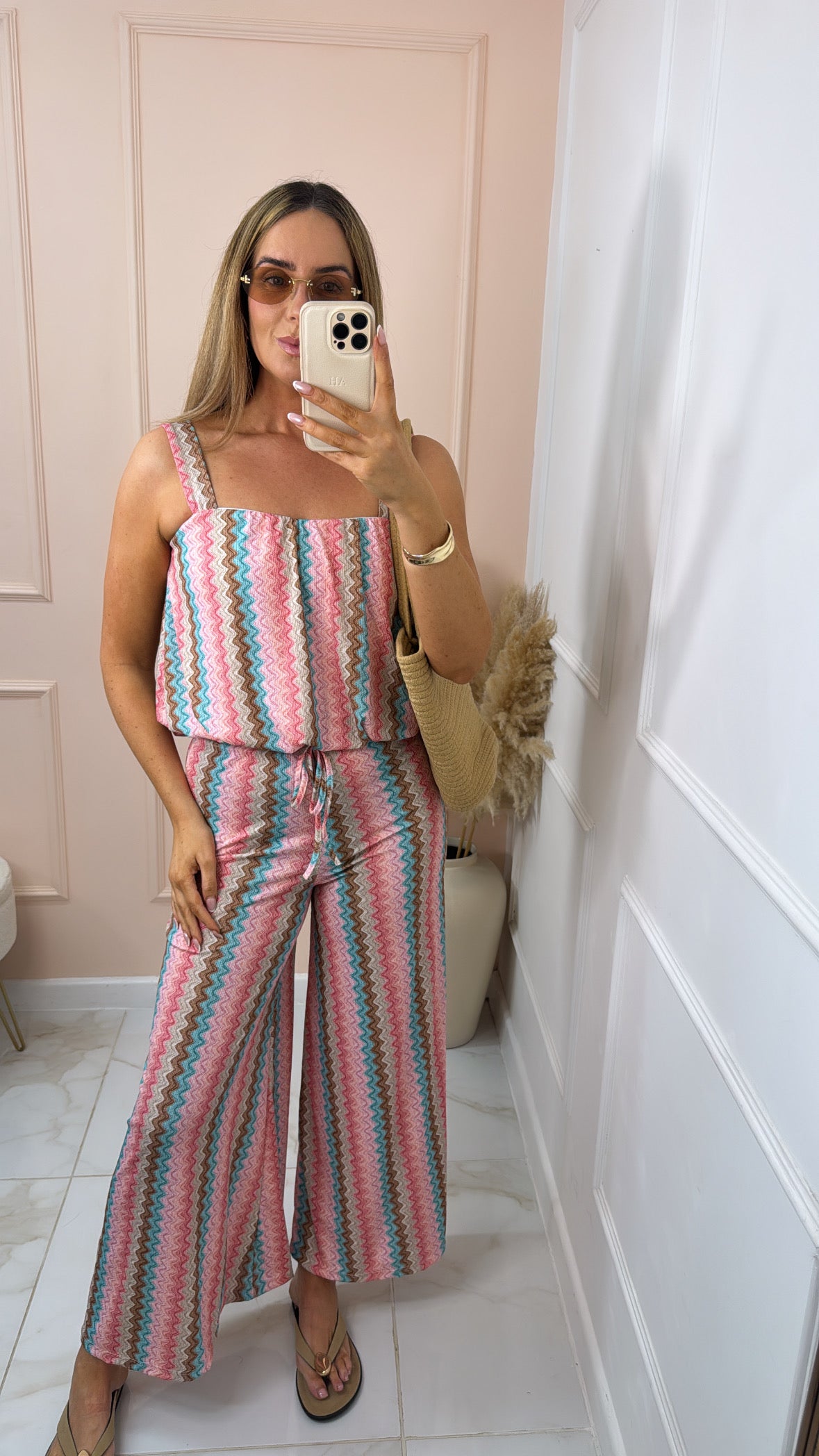 MERCI pink zig zag trouser set