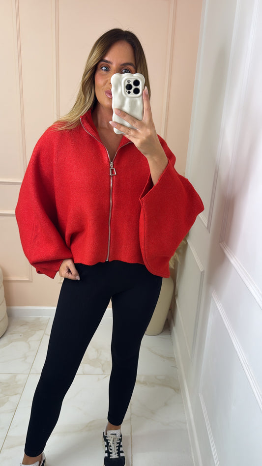 BETH red dip hem flared sleeve cardigan