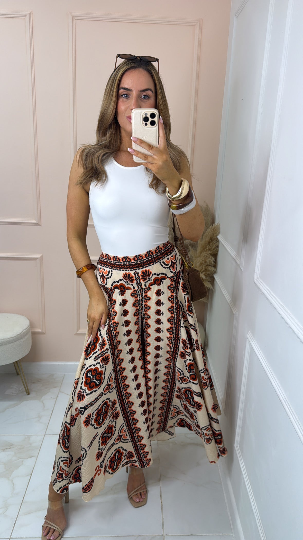 YAZMIN beige printed flowy trousers