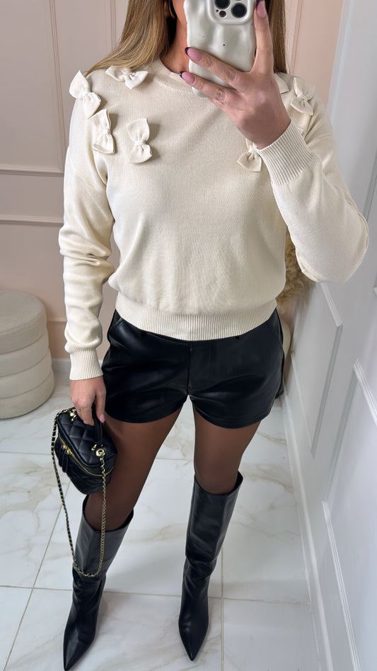 AALIYAH beige 3d bow knit jumper