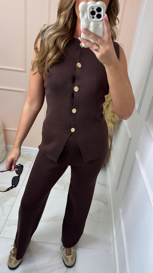 ALICE brown button front flared lounge set