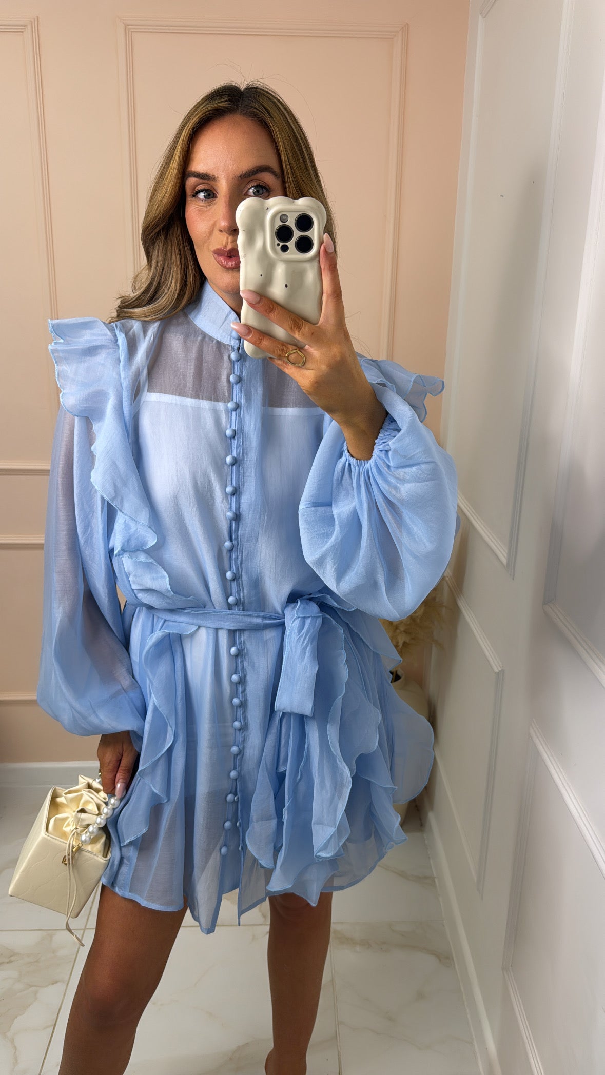 NADIA blue ruffle belted dress