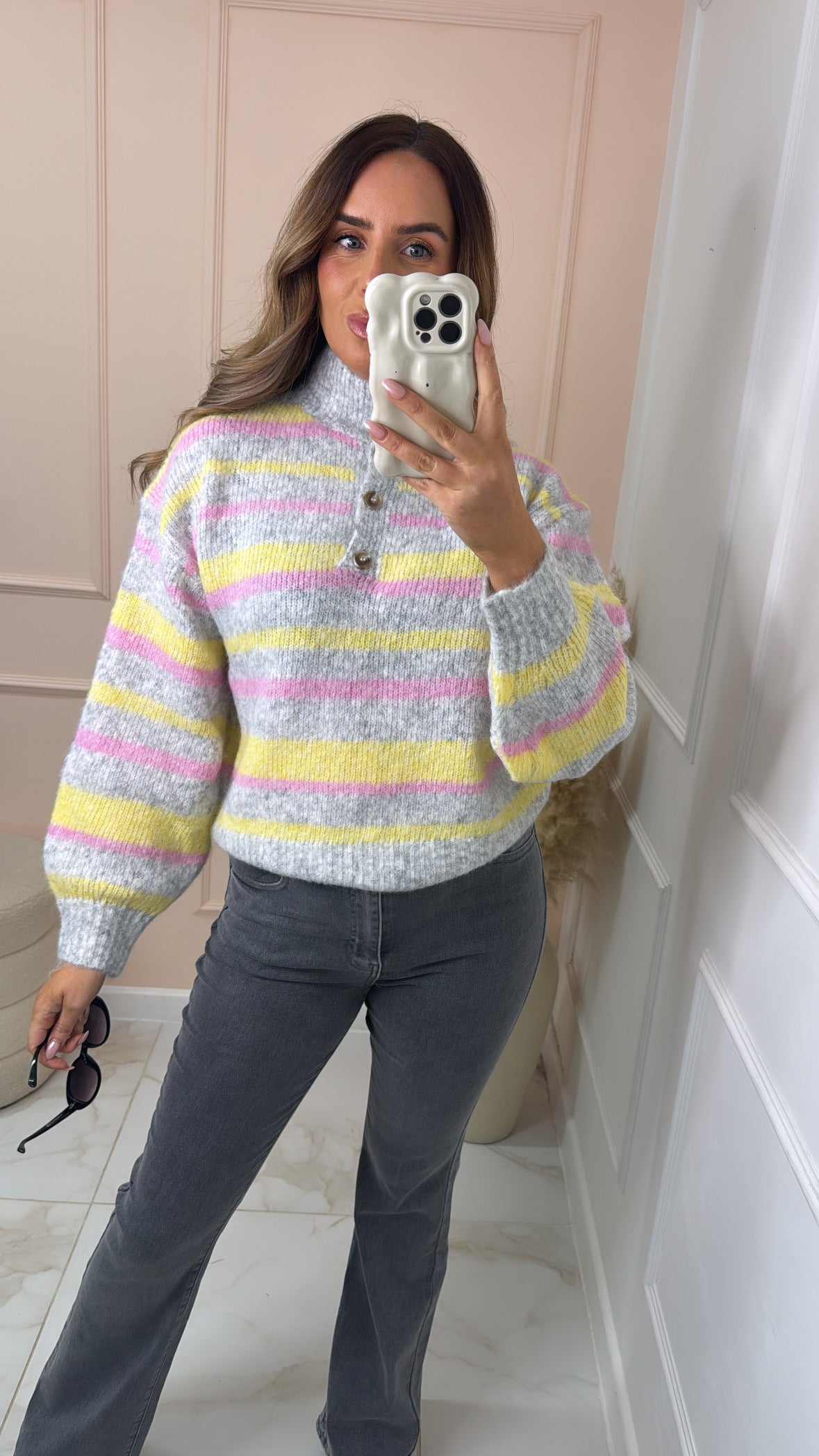 BELLE grey multi stripe knit jumper