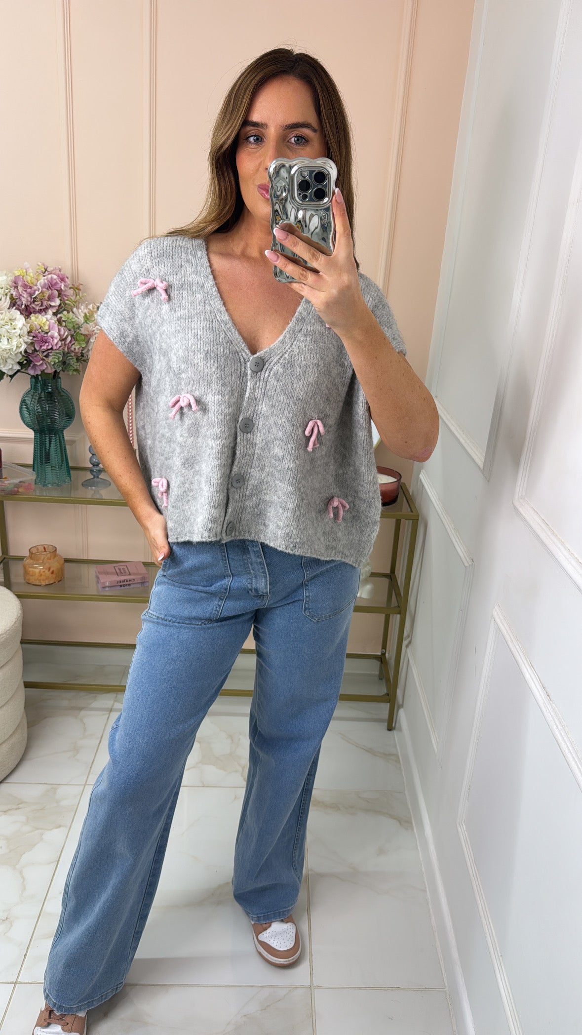HATTIE grey bow vest cardigan