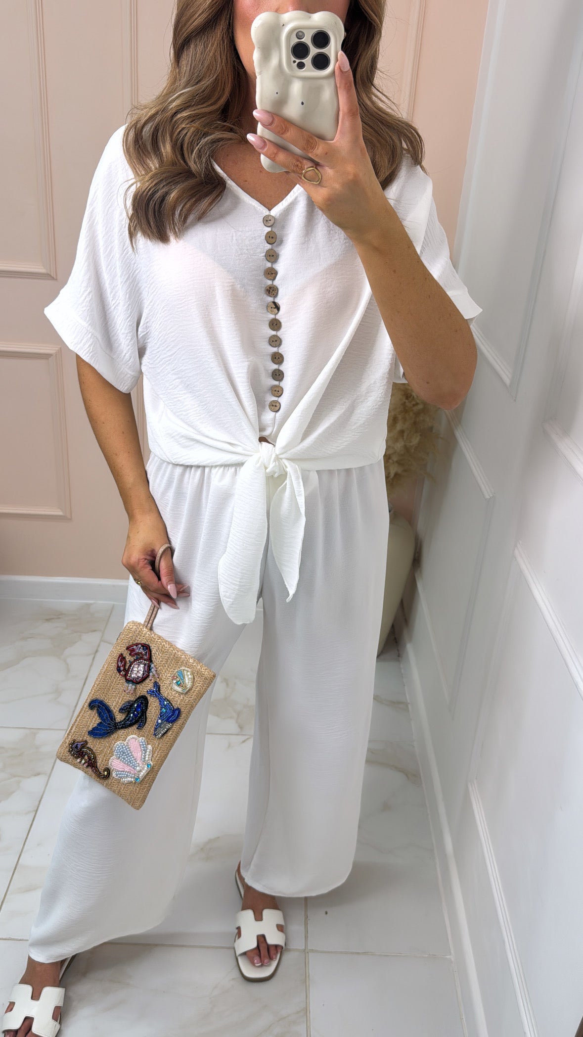 PENELOPE white tie front trouser set