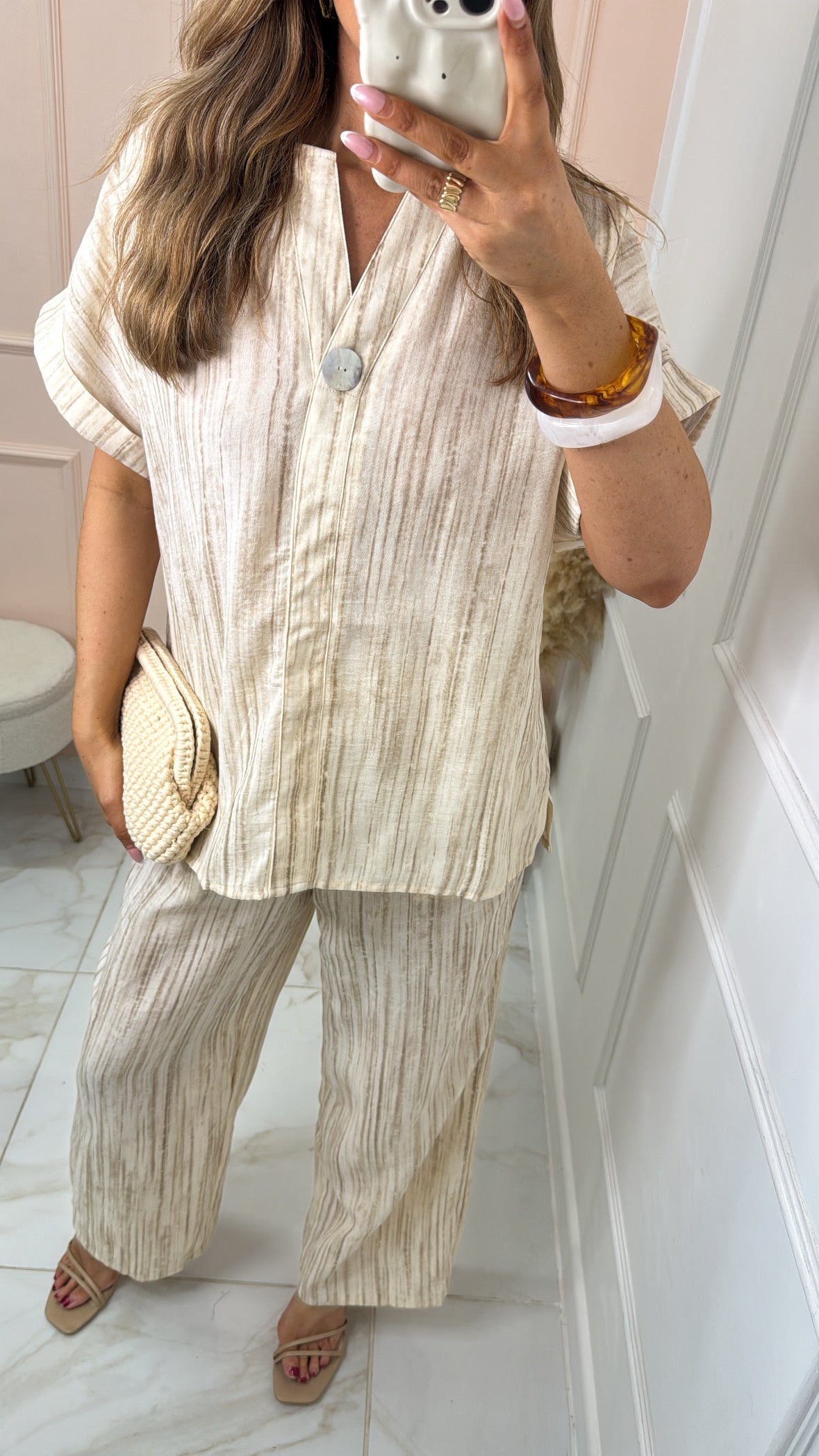 EMILY cream tie dye button detail trouser set