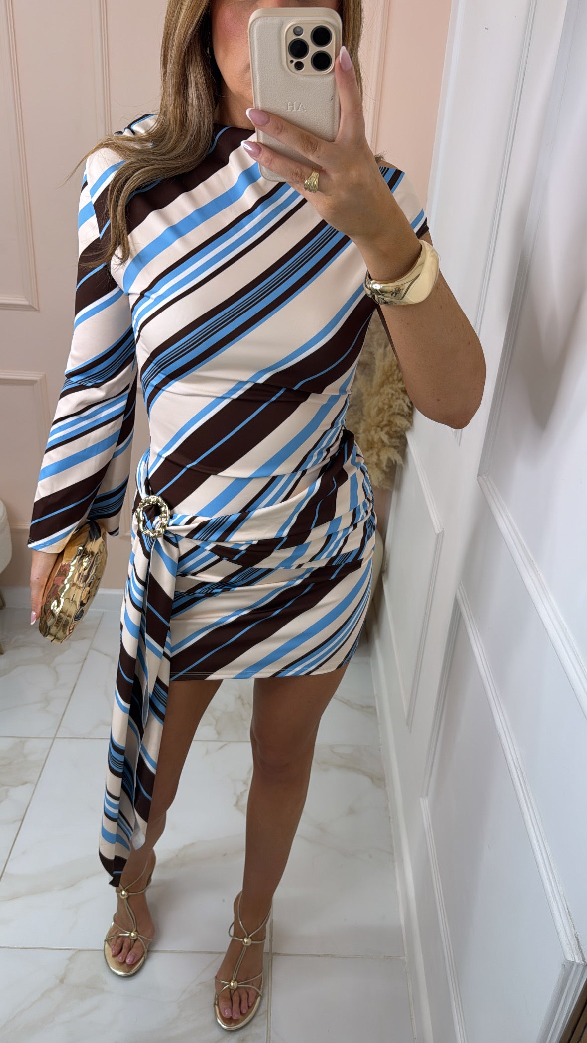 HAILEY blue and brown striped asymmetric dress