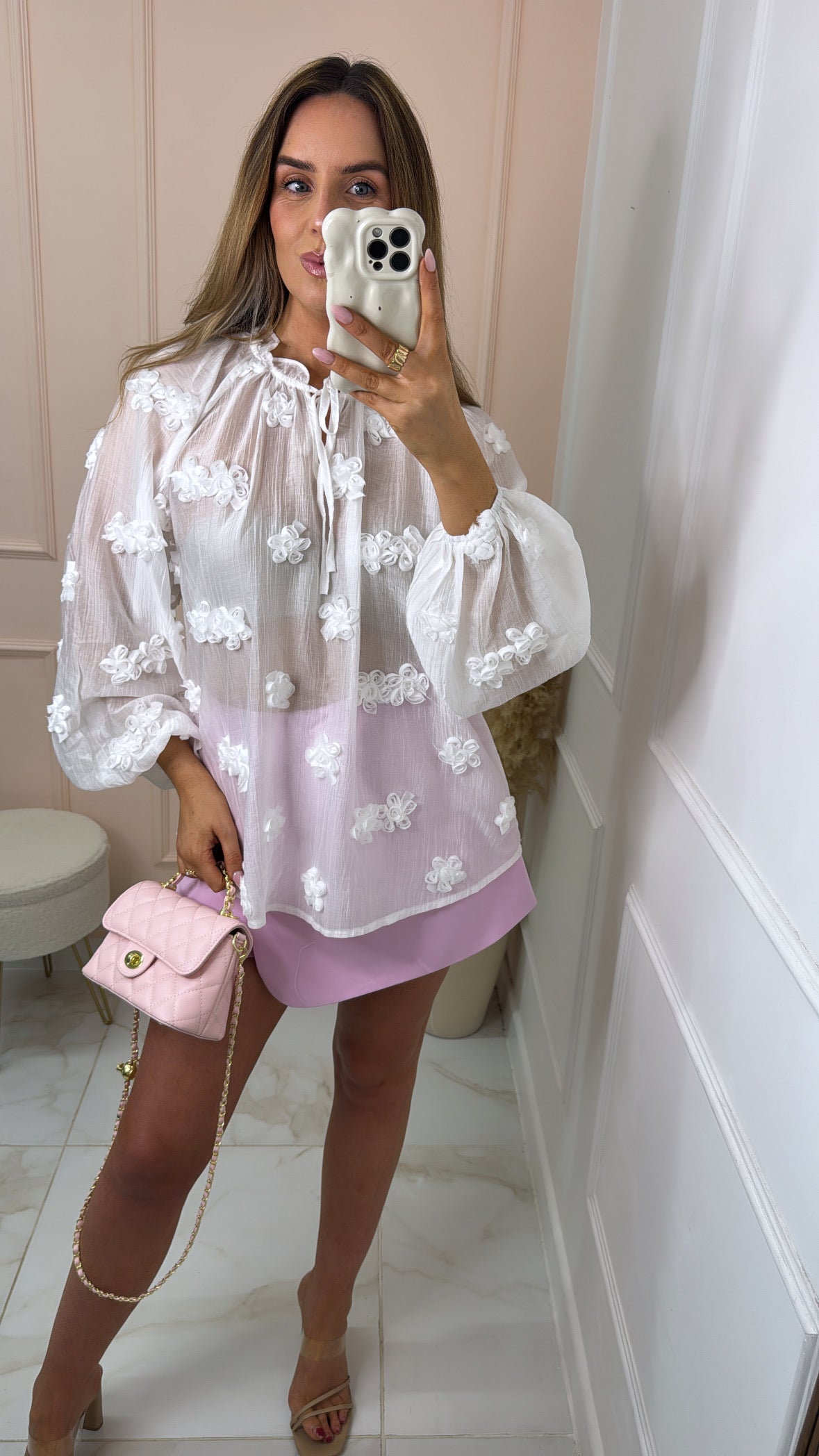 LAILA white 3D floral blouse