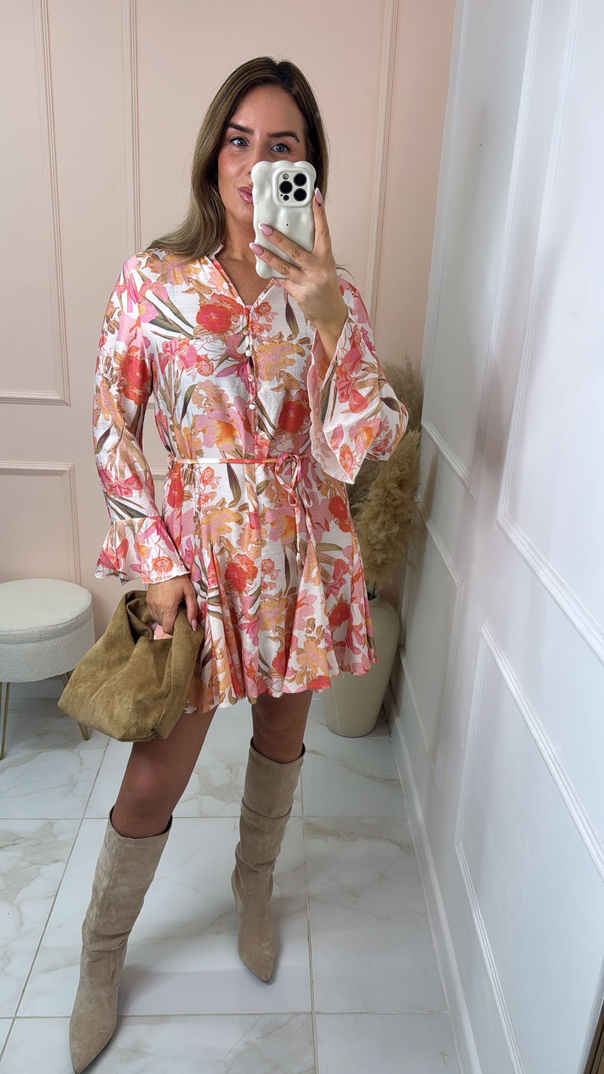 WREN peach floral printed dress