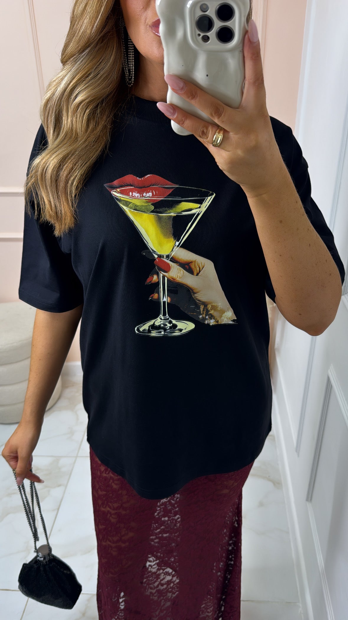 ANNAN black martini printed oversized t-shirt