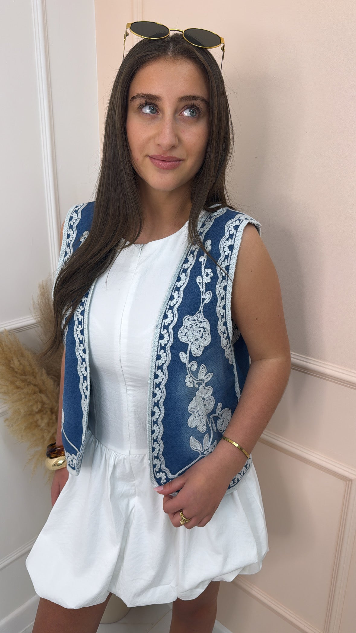 SADIE denim embroidered waistcoat