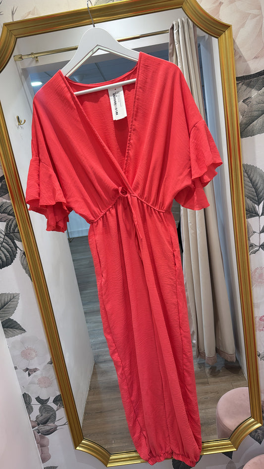 GABBI coral frill sleeve jumpsuit