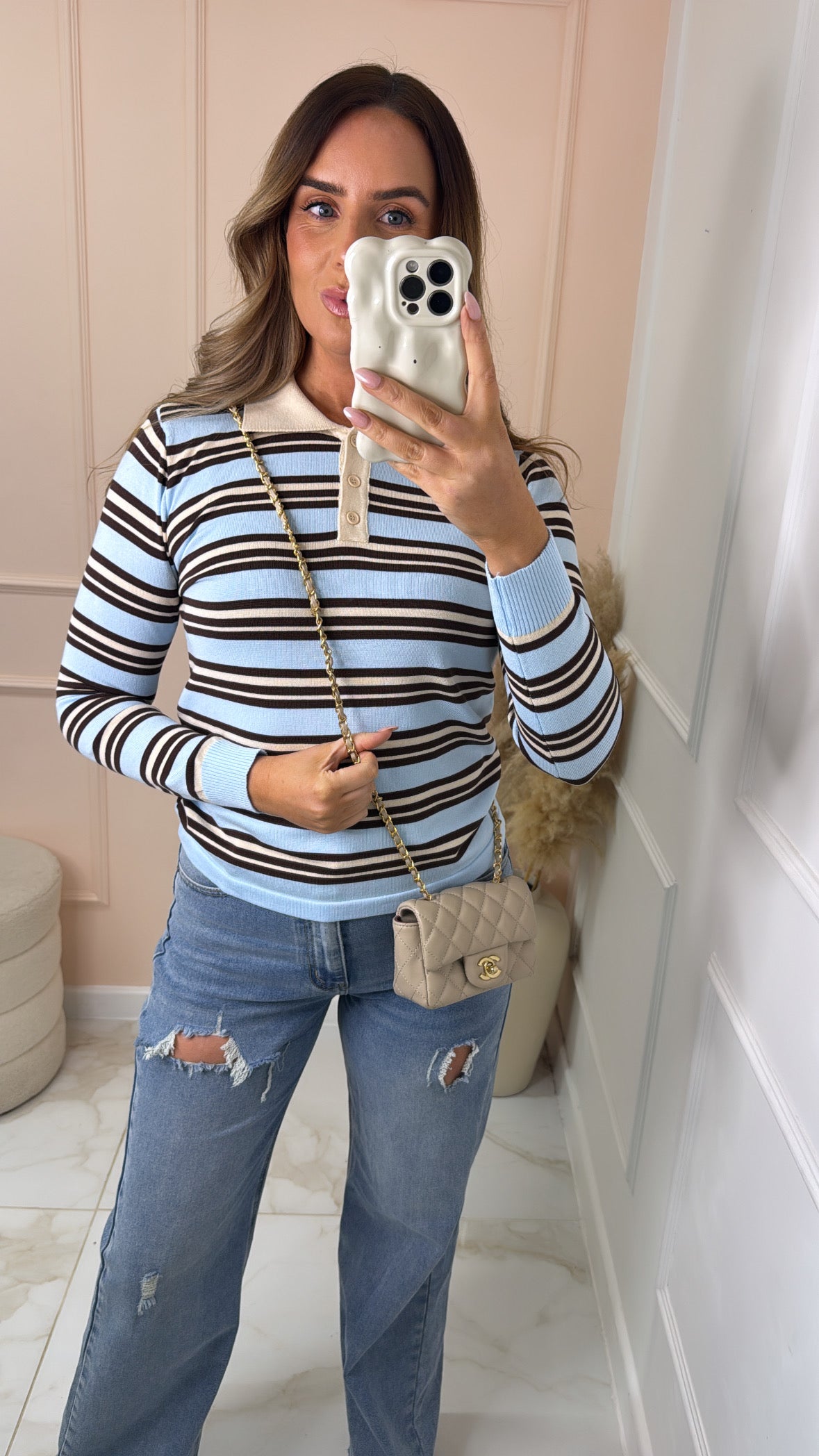 ALICE blue striped collared knit jumper