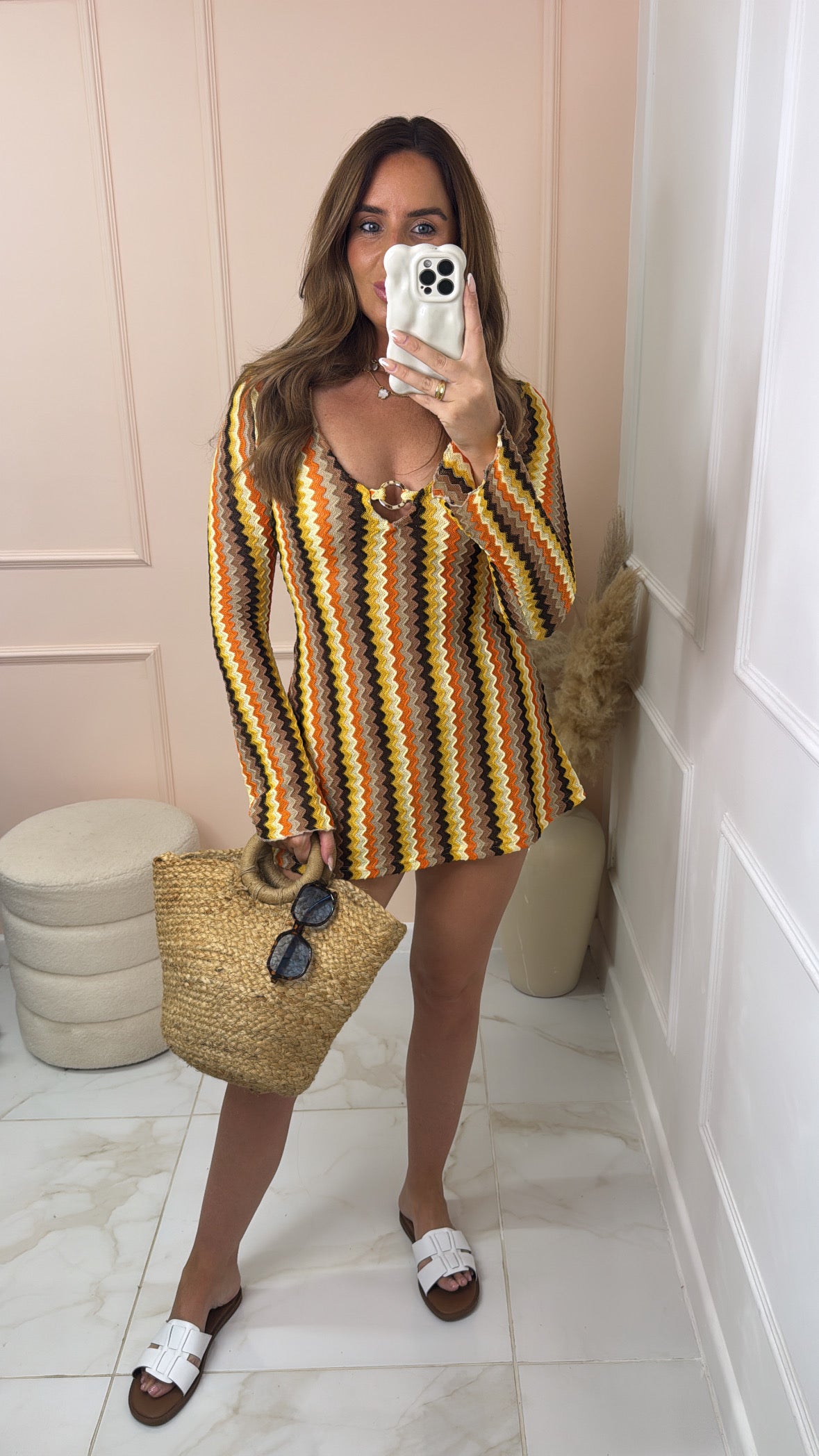 YASMIN taupe wave print mini dress