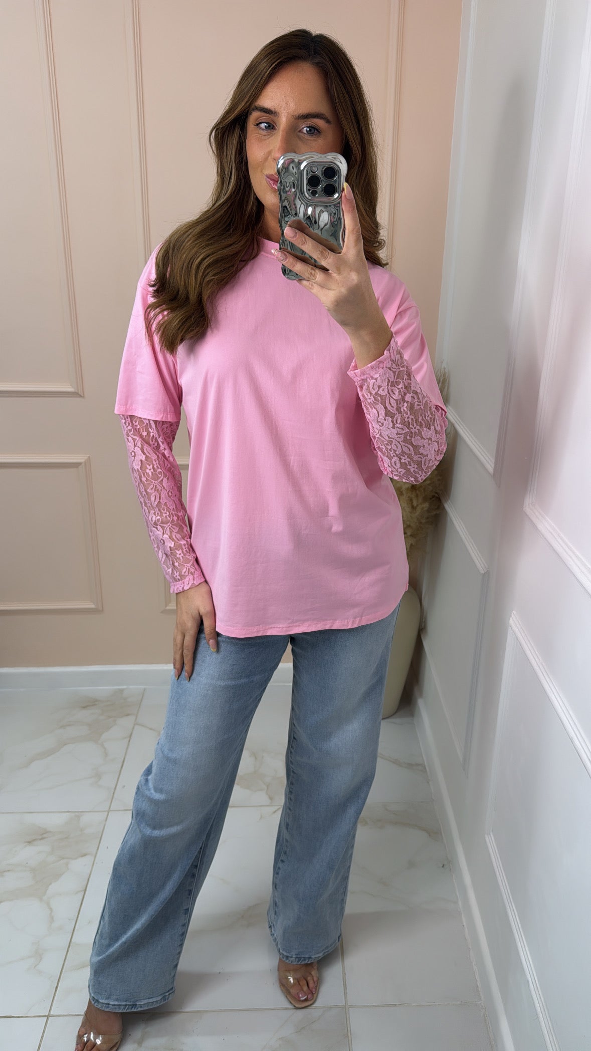 NADA pink lace sleeve t-shirt