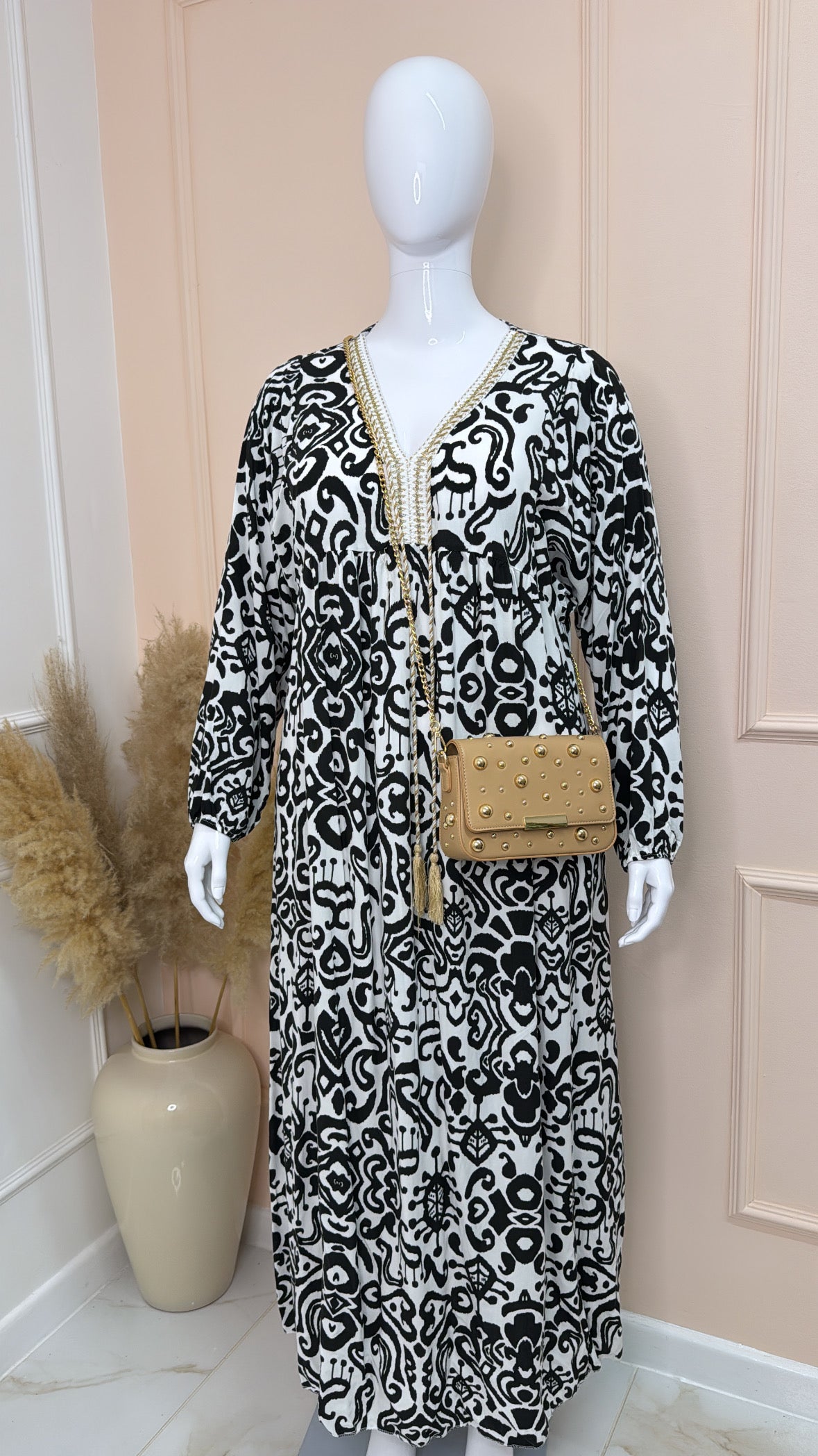 SAMMIE black embroidered tassel maxi dress
