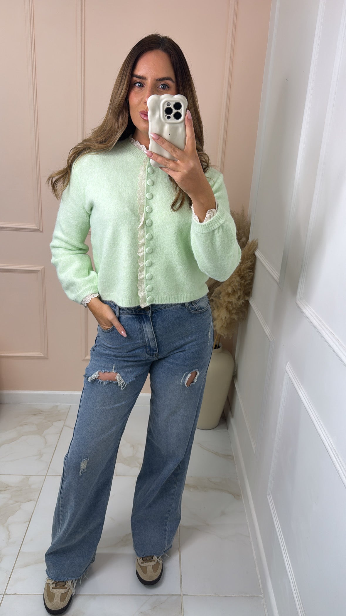 FINLEY mint broderie trim cardigan