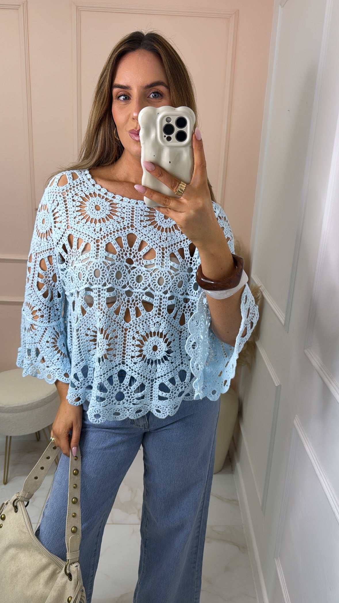 DANA powder blue crochet top