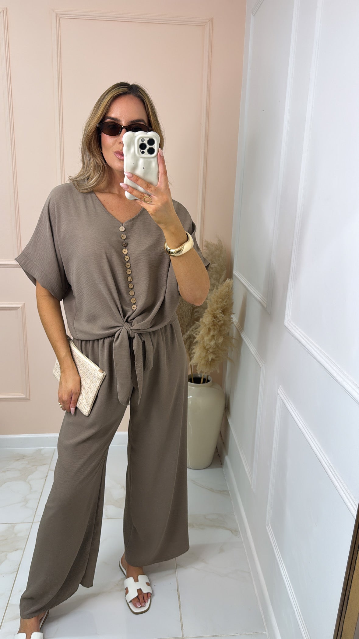 PENELOPE mocha tie front trouser set