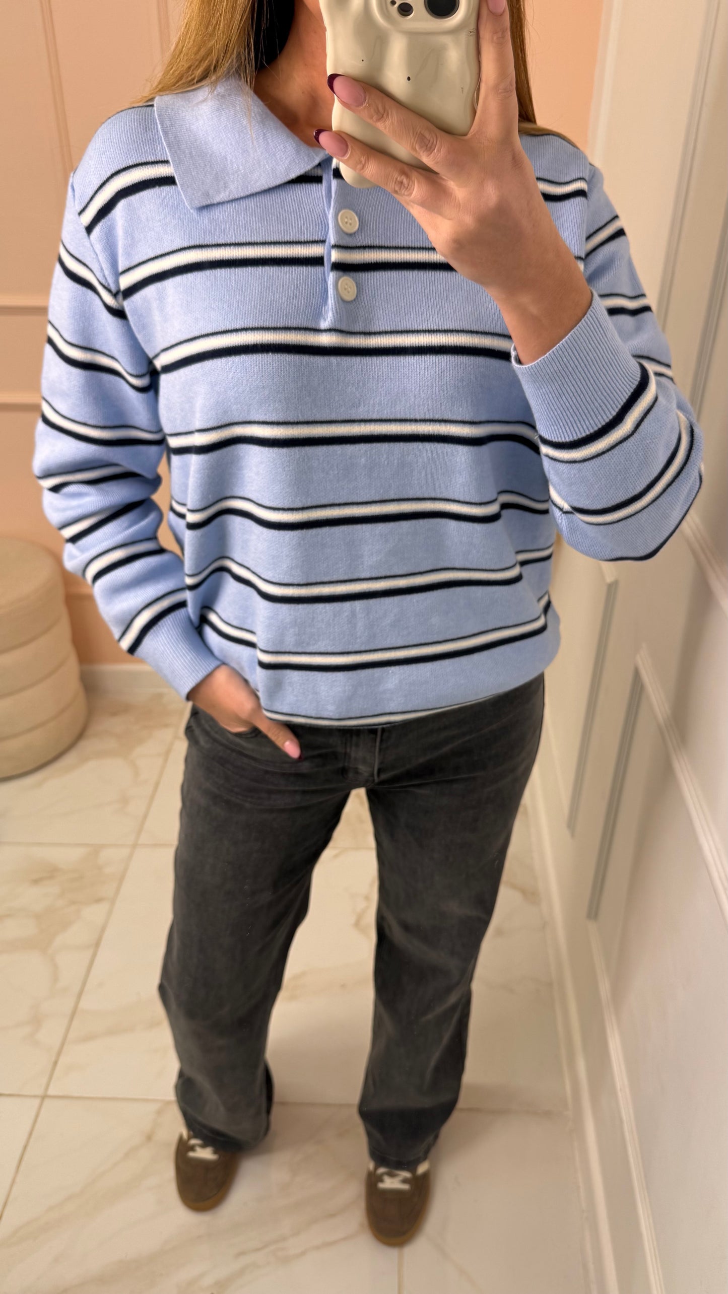 BETH blue striped knit collared jumper