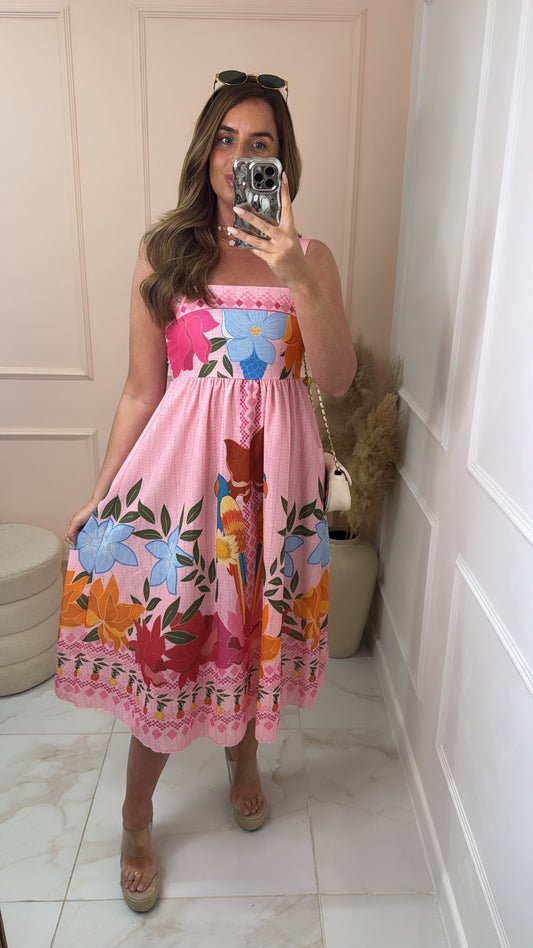 LULU pink floral midi dress