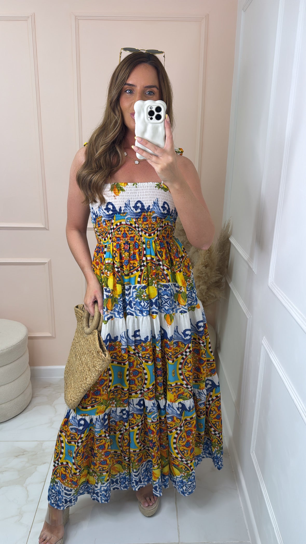 CARMEN lemon print tiered dress