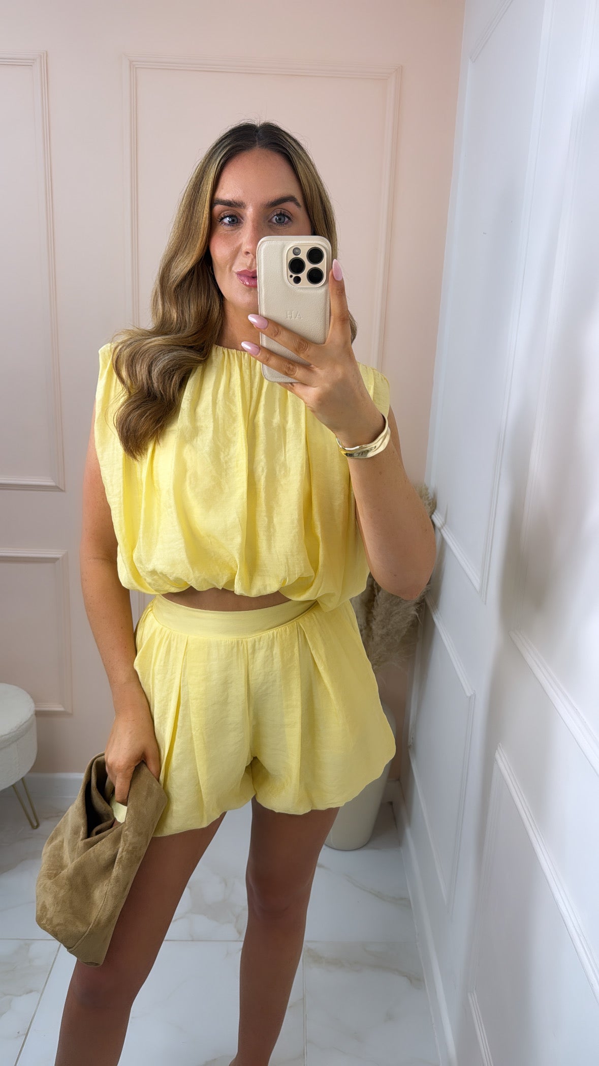 DAISY lemon balloon hem short set