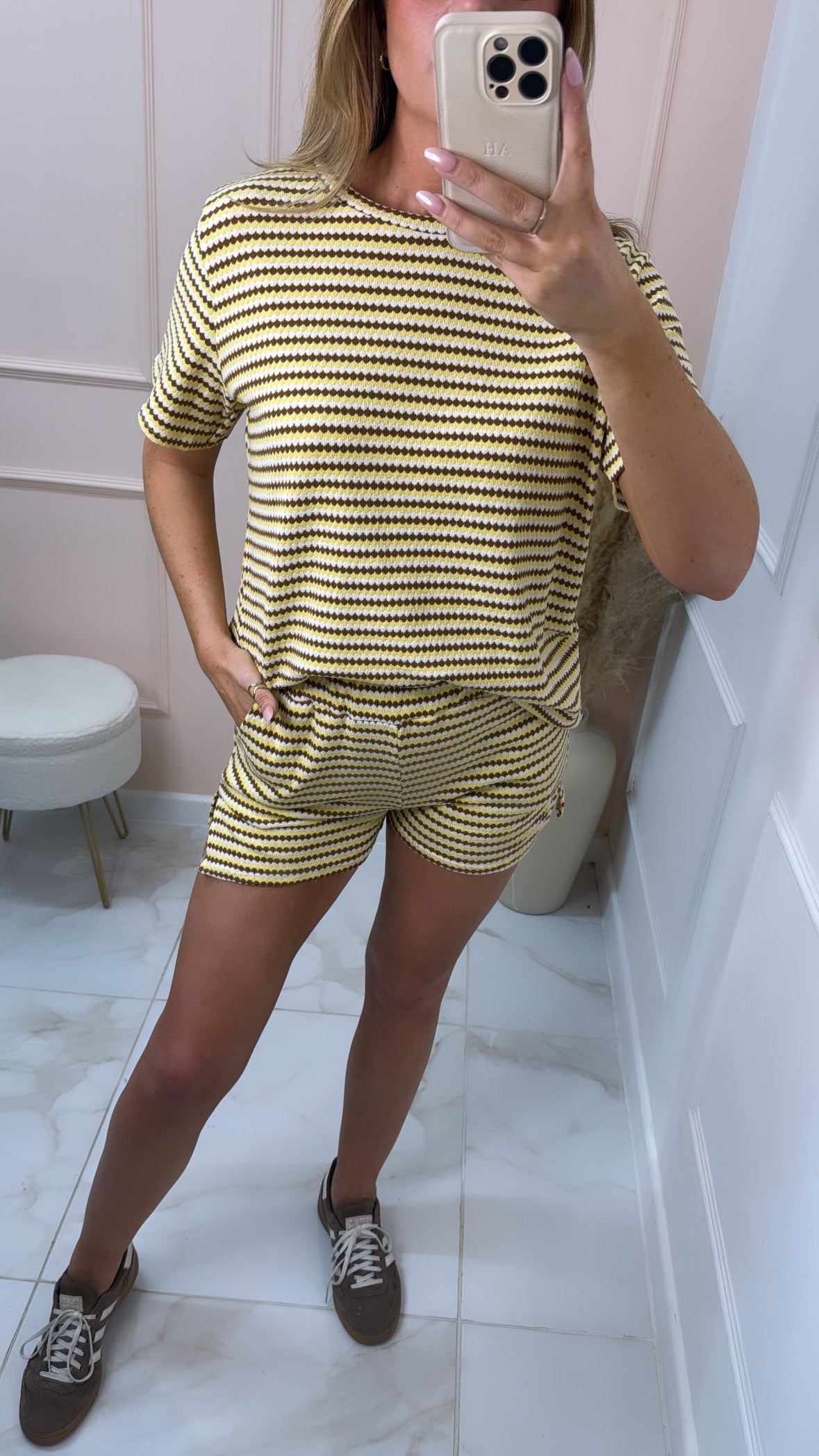 ANYA lemon & brown woven short set