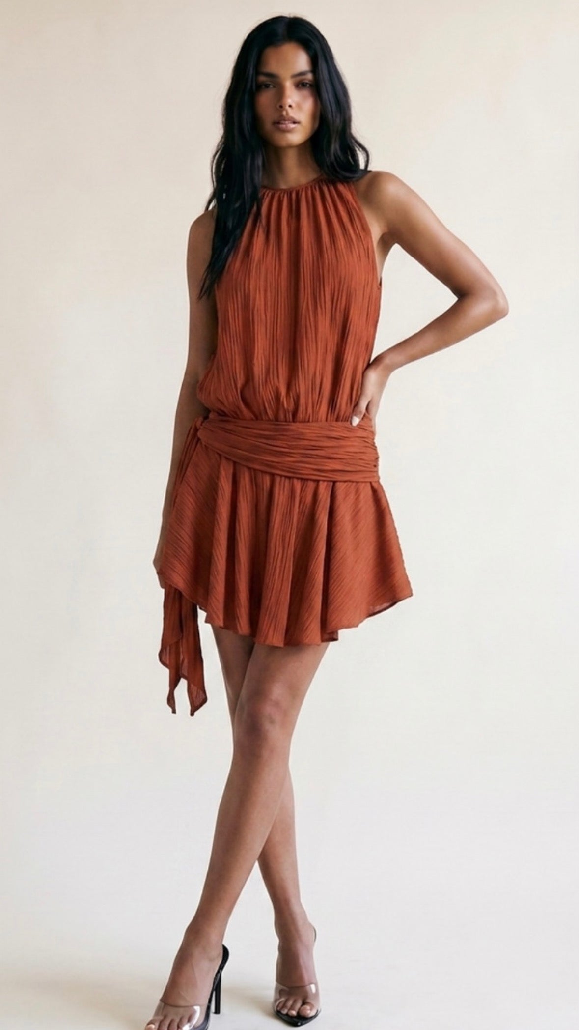 AIMEE rust draped skort mini dress